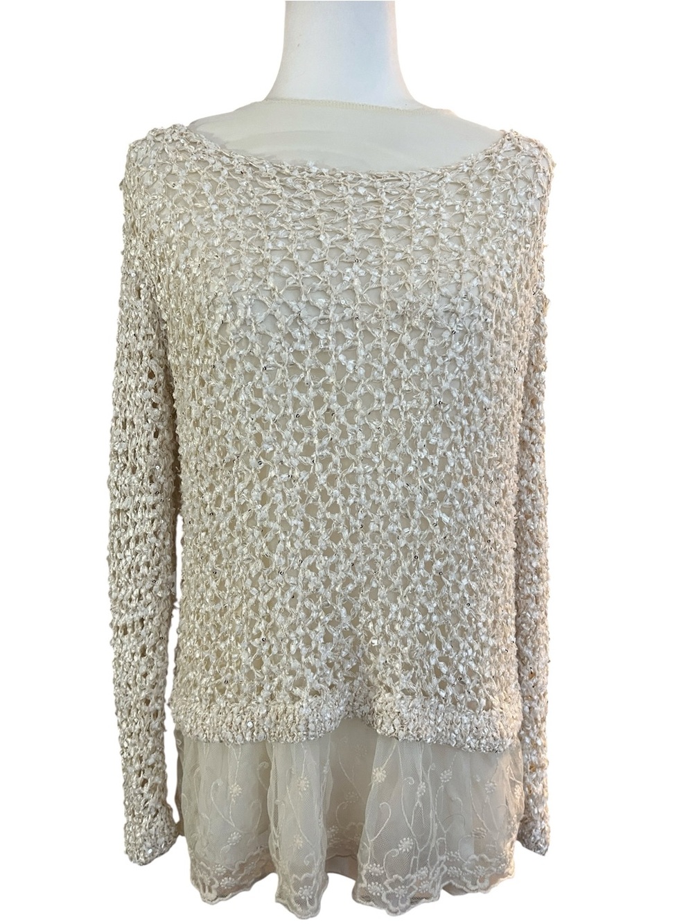 John Fashion Ivory Open Knit Sweater/Tunic Size Medium